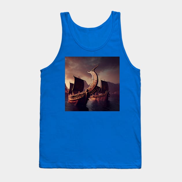 Viking Raiders on Longships Tank Top by Grassroots Green